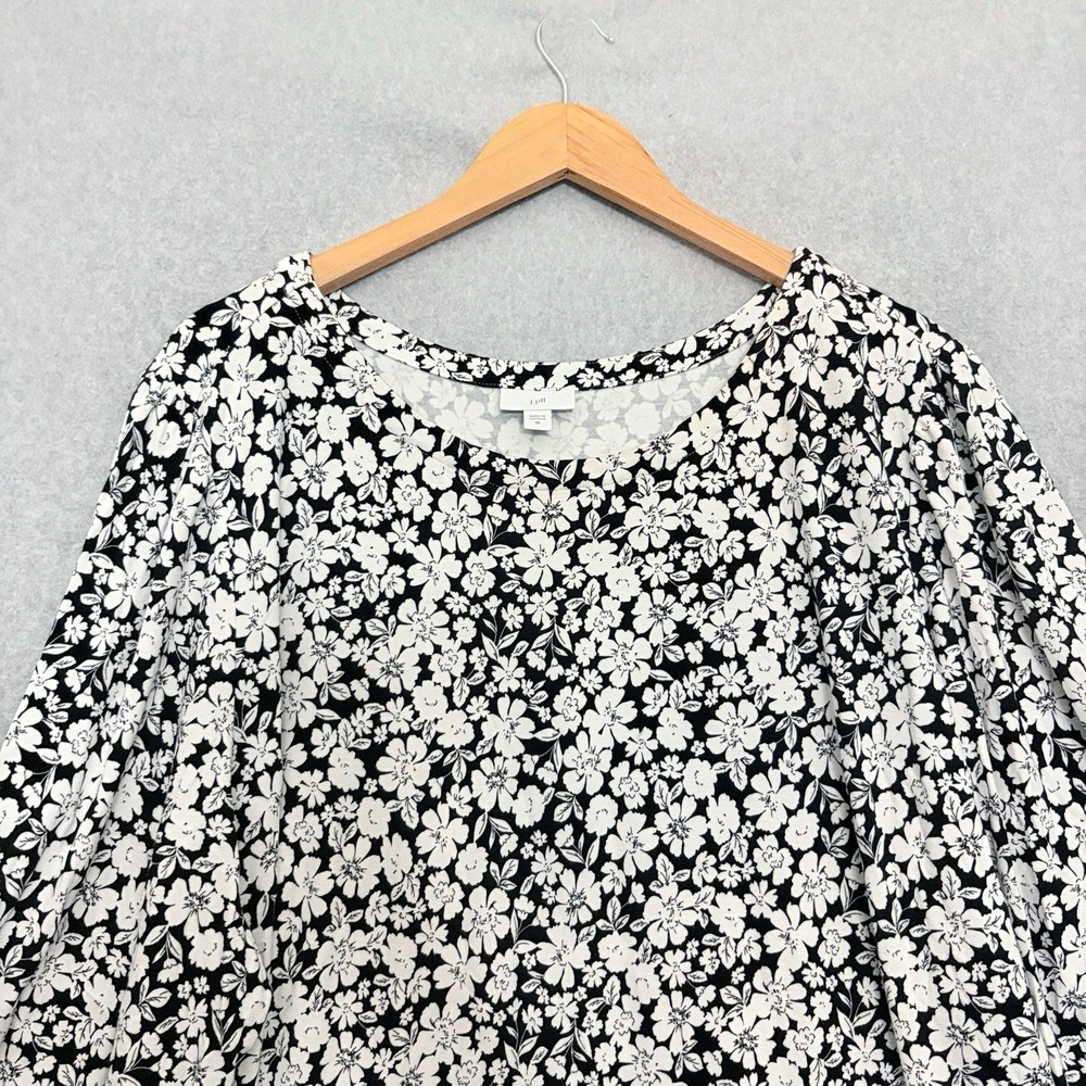 J. Jill Shift Dress Size 4X Black White Floral Knit Balloon Sleeve Scoop Travel - Picture 4 of 8